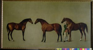 Whistlejacket und zwei andere Hengste mit Simon Cobb, dem Stallmeister, 1762